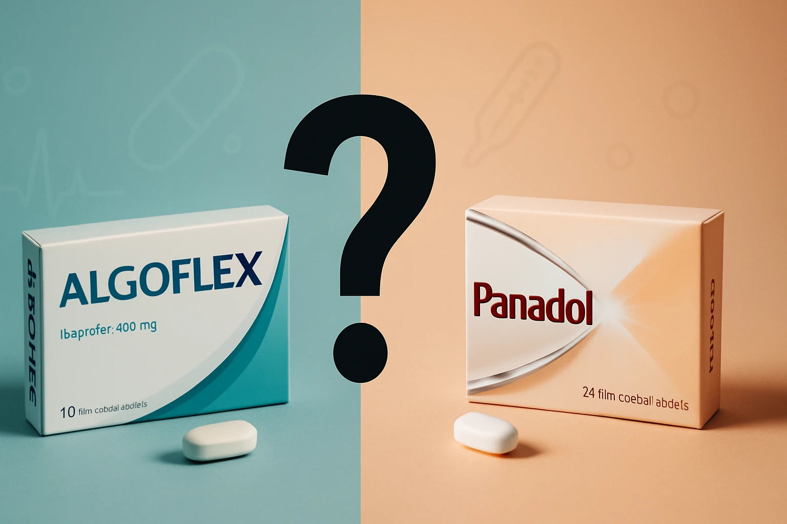 Két különböző fájdalomcsillapító gyógyszer doboza, Algoflex és Panadol.