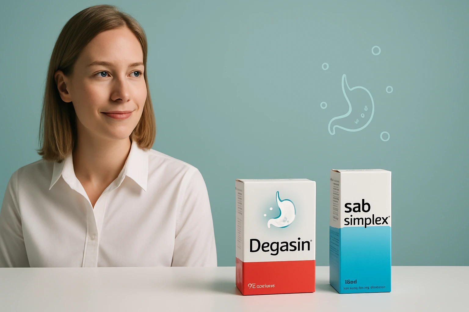 Egy fiatal nő mosolyogva néz a kamerába, mellette két gyógyszer doboz látható.