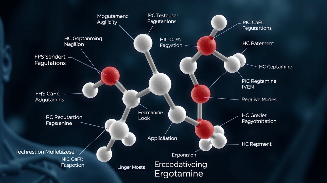 Molekuláris struktúra, amely különböző vegyületeket és kölcsönhatásokat ábrázol.
