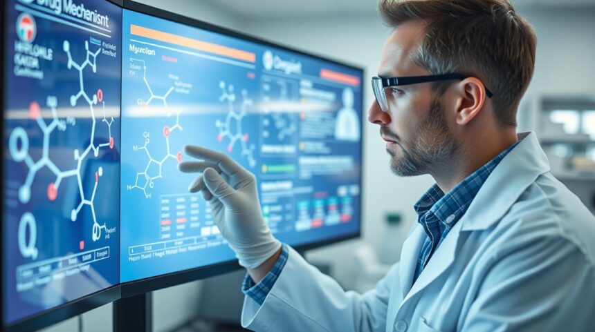 Gyógyszer hatásmechanizmusának vizsgálata laboratóriumban.