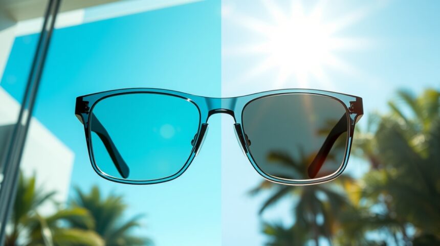Fényre sötétedő szemüveg napfényben