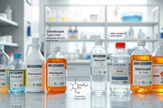Fertőtlenítőszerek különböző típusai és alkalmazásuk ábrázolása