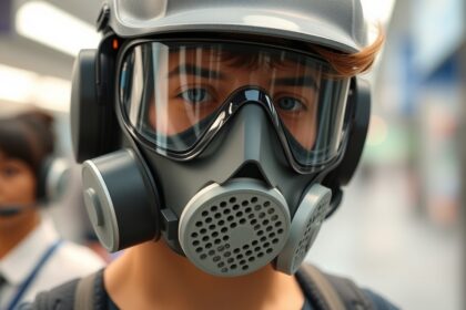 FFP1 légzőkészülék viselője, védelmet nyújtó maszk a por és allergének ellen