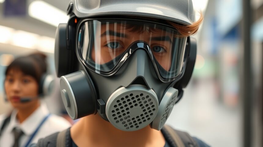 FFP1 légzőkészülék viselője, védelmet nyújtó maszk a por és allergének ellen