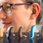 Különböző hallásjavító készülékek modern változatai egy asztalon.