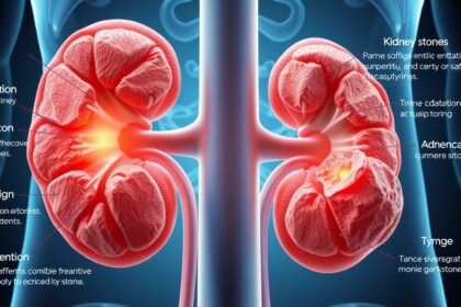 Húgykő kép, amely bemutatja a vese felépítését és a húgykövek kialakulását.