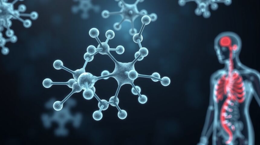 Molekulák és az emberi test illusztrációja a kinin hatásainak bemutatására.