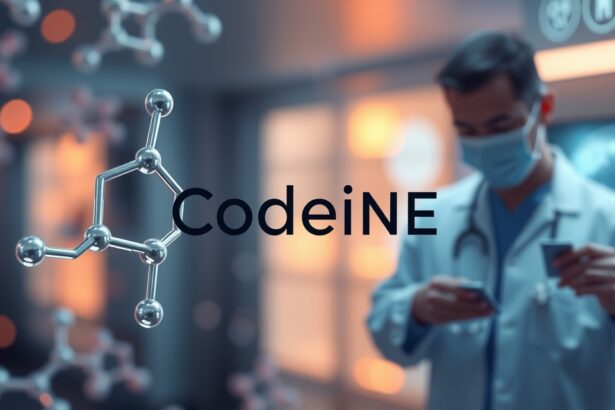 Kodein molekula és orvosi szakember a háttérben