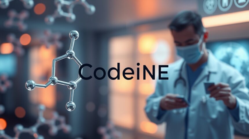 Kodein molekula és orvosi szakember a háttérben