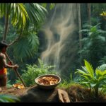 Fiú a dzsungelben kuráre összetevőit gyűjtve