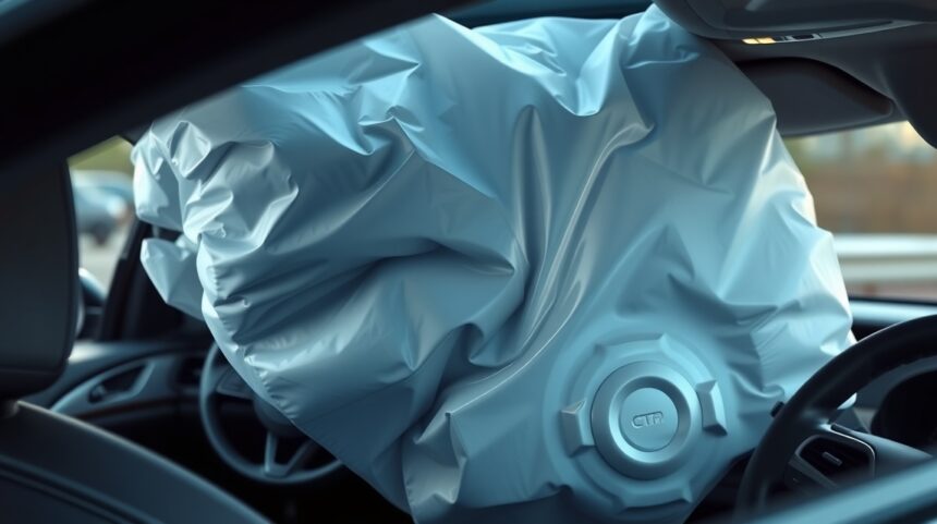 Felfújt légzsák autóban, amely a balesetek biztonságát szolgálja