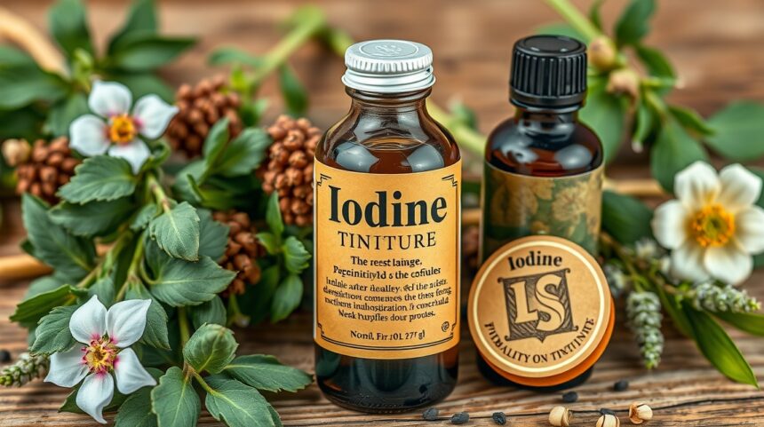Jód tinktúra üvegek természetes alapanyagok között