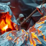 Mentőfólia használata vészhelyzetben hővédő fóliával.