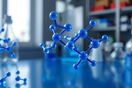 Metilénkék molekula ábrázolása laboratóriumi környezetben.