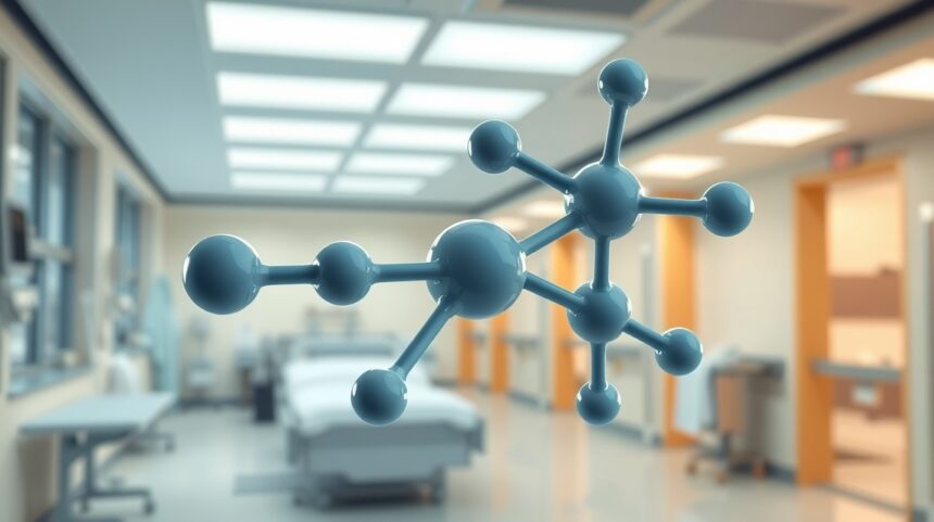 Nevetőgáz molekula az egészségügyi intézmény környezetében.