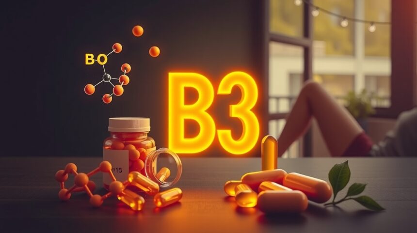 Nikotinamid (B3) kapszulák és molekulák az energia-anyagcseréért