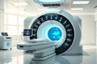 Modern NMR képalkotó berendezés egy orvosi klinikán