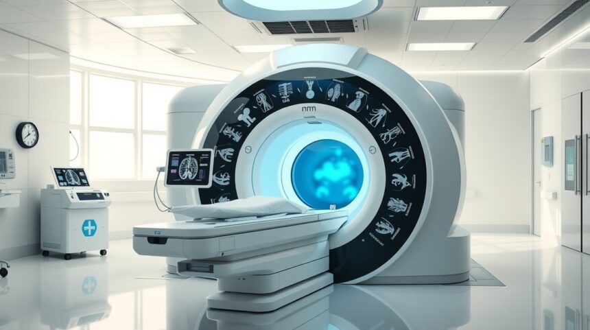 Modern NMR képalkotó berendezés egy orvosi klinikán