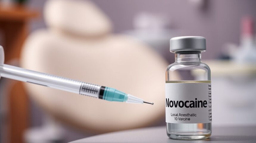 Novokain injekciós üveg és tű, helyi érzéstelenítéshez