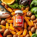 Q10 koenzim kapszulák, friss hal, diófélék és zöldségek