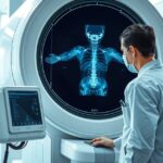 Orvosi röntgenvizsgálat, szakember a képalkotás során.