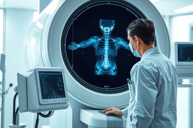 Orvosi röntgenvizsgálat, szakember a képalkotás során.