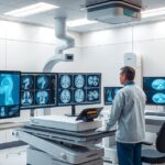 Radiológiai laboratórium, ahol orvosi képfelvételek elemzés történik.