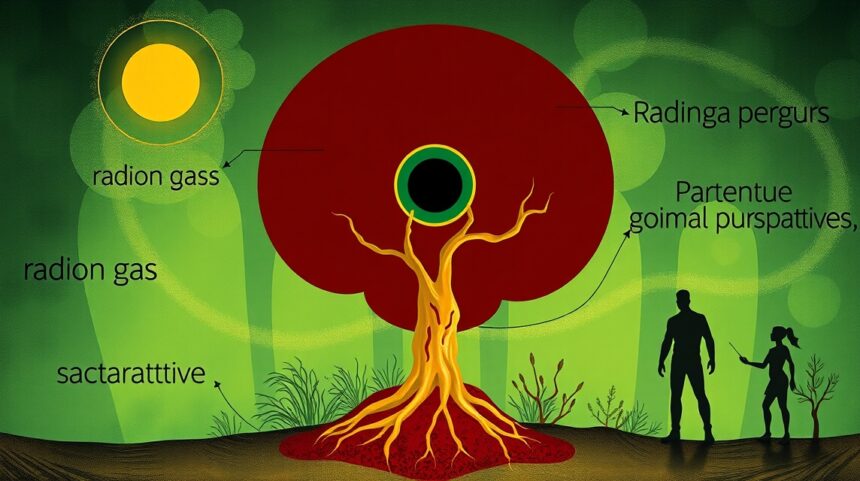 Illusztráció a radon gázról és egészségügyi kockázatairól.