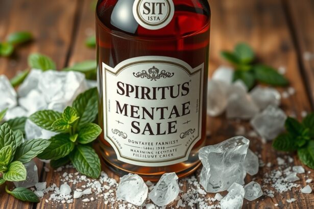 Spiritus Menthae cum Sale üveg sóval és friss borsmentával