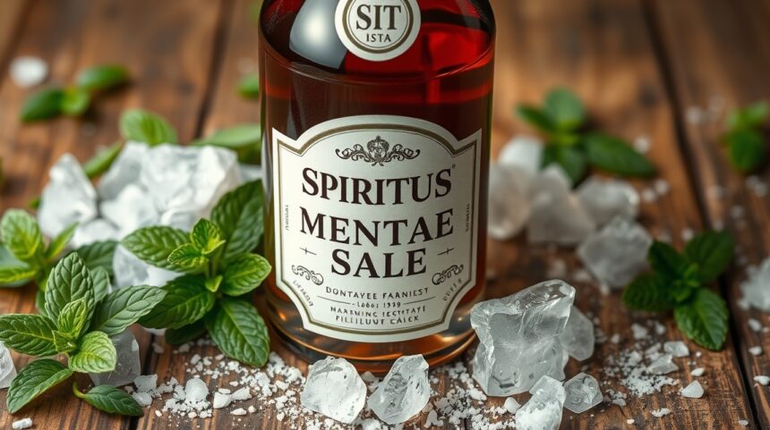 Spiritus Menthae cum Sale üveg sóval és friss borsmentával