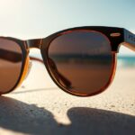 Divatos napszemüveg a tengerparton, UV-szűréssel.