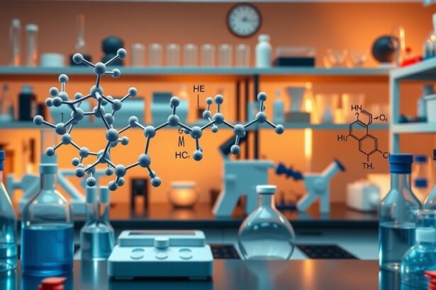 Sztreptomicin molekula a laboratóriumban, antibiotikum kutatás.