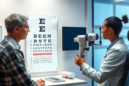 Szemészeti vizsgálat távollátás diagnosztizálására.