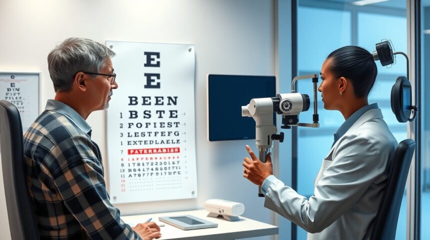 Szemészeti vizsgálat távollátás diagnosztizálására.