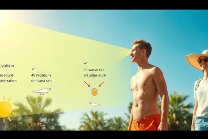 Fiatal pár napsütésben, UV-sugárzási információkkal