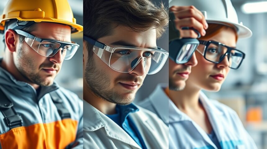 Különböző típusú védőszemüvegek munkavégzés közben