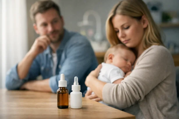 Csecsemő és szülők, Colief és Infacol gyógyszerek bemutatása.