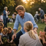 Közösségi faültetés során emberek együttműködnek és tapasztalatokat osztanak meg.