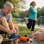 Két ember sportol a szabadban, az egészséges ízületek érdekében.