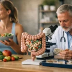 Egészséges táplálkozás és mikrobiom kutatás az orvosi laborban.