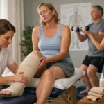 Nő manuális nyirokdrenázs kezelésen a nyiroködéma ellen.