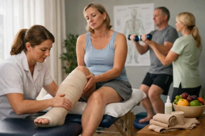 Nő manuális nyirokdrenázs kezelésen a nyiroködéma ellen.