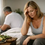Fáradt nő, aki progeszteronhiány tüneteit tapasztalja