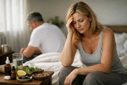 Fáradt nő, aki progeszteronhiány tüneteit tapasztalja