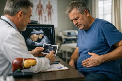 Orvos zsírmáj diagnózisával foglalkozik egy beteggel.
