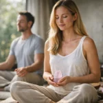 Kunzite kristály meditáció közben a lelki jólétért és egészségért.