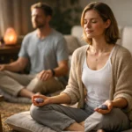 Pár meditál lepidolittal, nyugalmat és harmóniát keresve