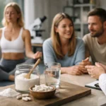 Nők a táplálkozásról és inozitoltartalmú étrend-kiegészítőkről beszélgetnek.