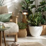 Stílusos otthon részletek növényekkel és dekoratív elemekkel.